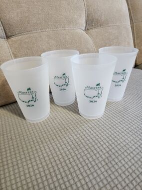 2026 Masters Frosted White Plastic Cups with Green Logo - Set of 4